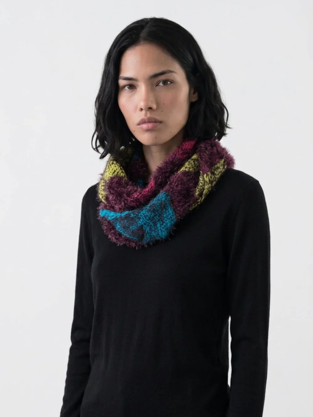 EUC Super Soft Fuzzy Knit Infinity Scarf - Multicolor Textured Yarn